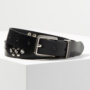 Lemaire Silver Embellished Stud Black Leather Belt